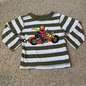 Sears 2012 Sesame Street 2T Boys Long-Sleeve Striped Shirt Elmo Motorcycle Green